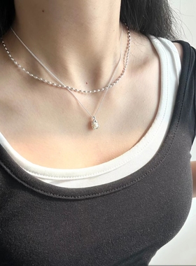 两件套项链小米珠法式珍珠叠戴轻奢小众锁骨链女中古