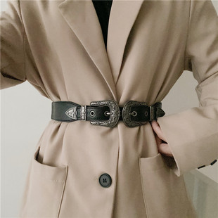 欧美弹力腰带女款配连衣裙子复古外搭收腰西装大衣风衣装饰腰封宽