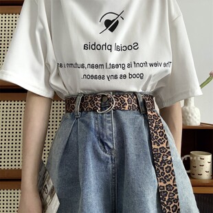 腰带女款 带男百搭ins风牛仔裤 饰潮流学生裤 李开芸豹纹帆布皮带装