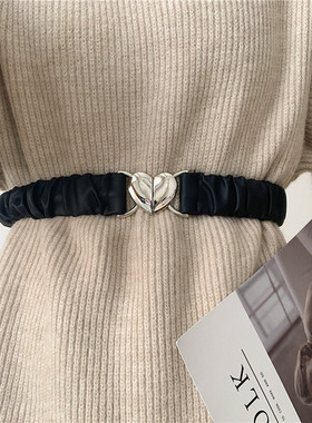 韩版弹力松紧爱心腰带女百搭时尚装饰配连衣裙子大衣外套腰封外搭