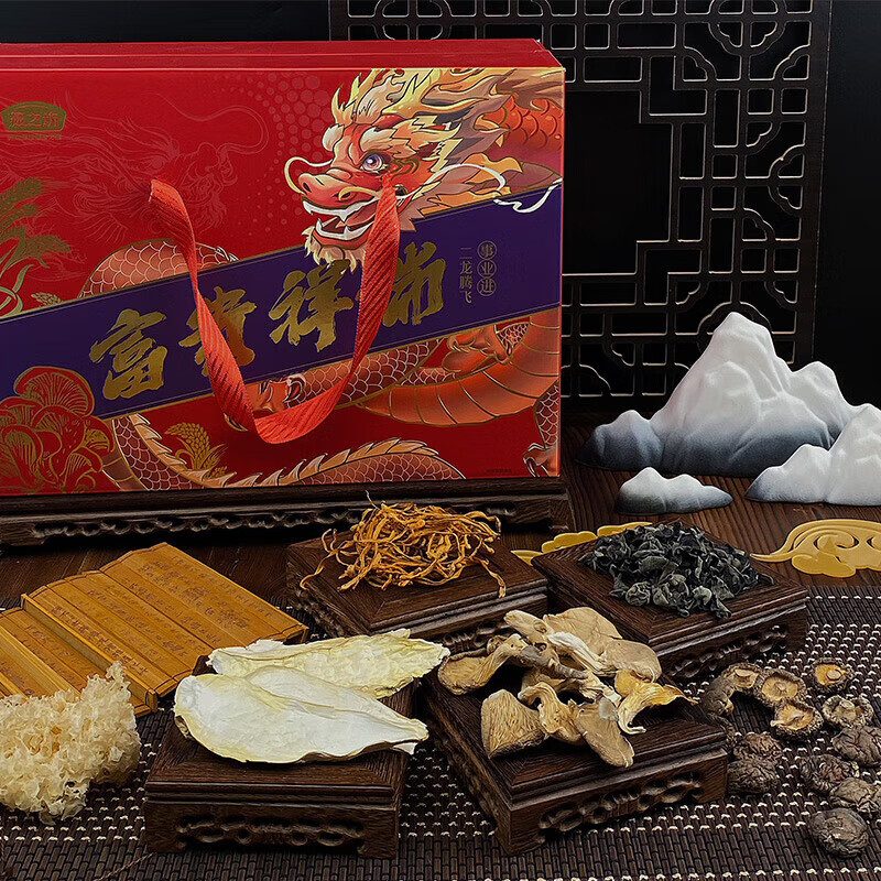 燕之坊富贵祥瑞礼盒款346g山珍香菇真姬菇鸡油菌雪花银耳枸杞木耳图片