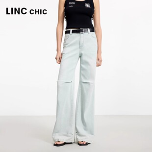 女S251JE007 牛仔直筒宽腿长裤 LINCCHIC金羽杰2025年春季 新款