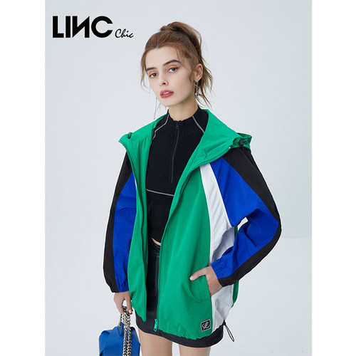 LINC金羽杰女春季连帽教练外套