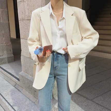 网红炸街白色西装外套女宽松爆款西服设计感小众