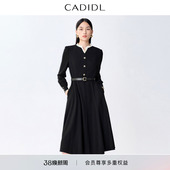 穿搭 荷叶领通勤黑色连衣裙女冬季 CADIDL卡迪黛尔 商场同款