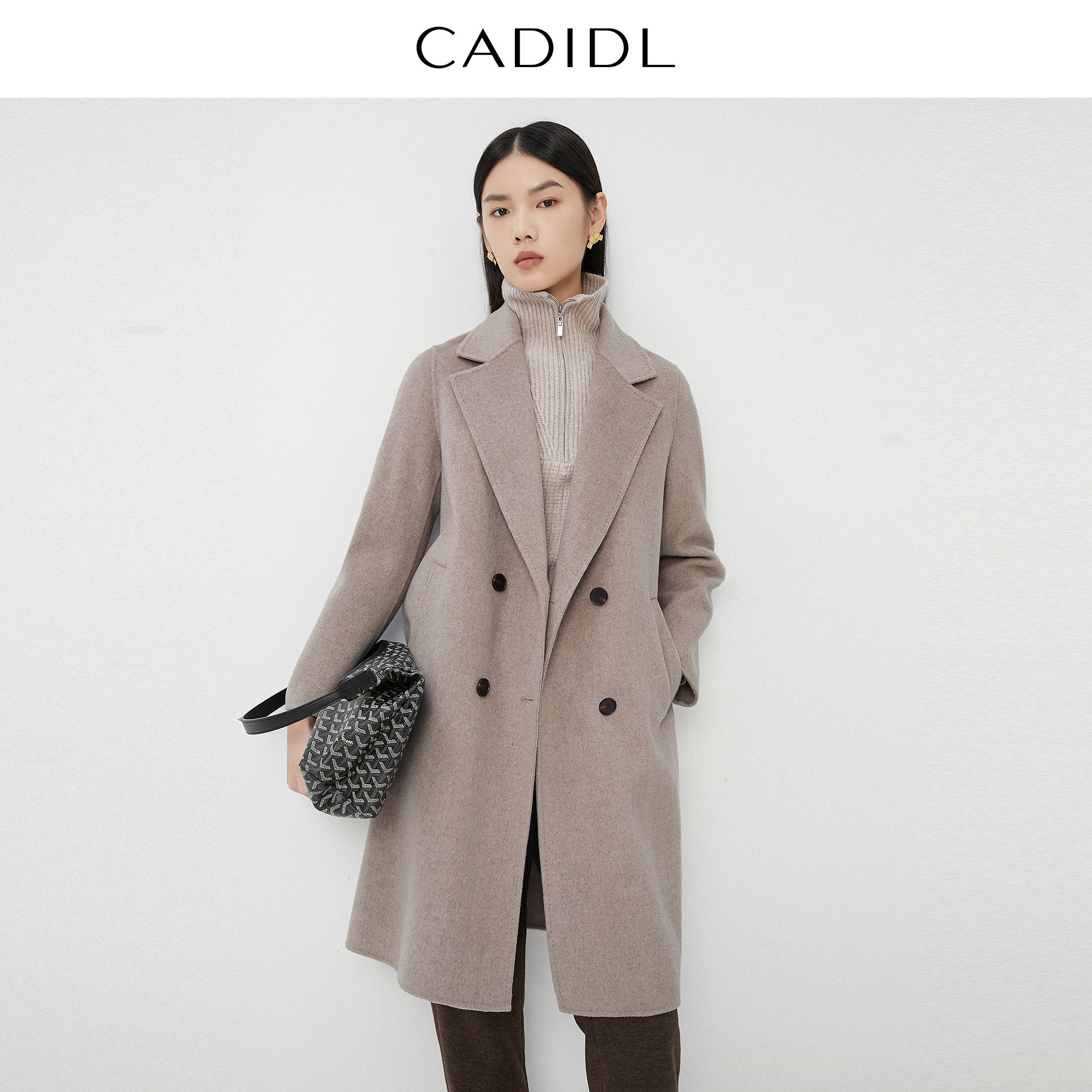 【100羊毛】卡迪黛尔商场同款双面呢通勤毛呢外套女大衣冬季新款