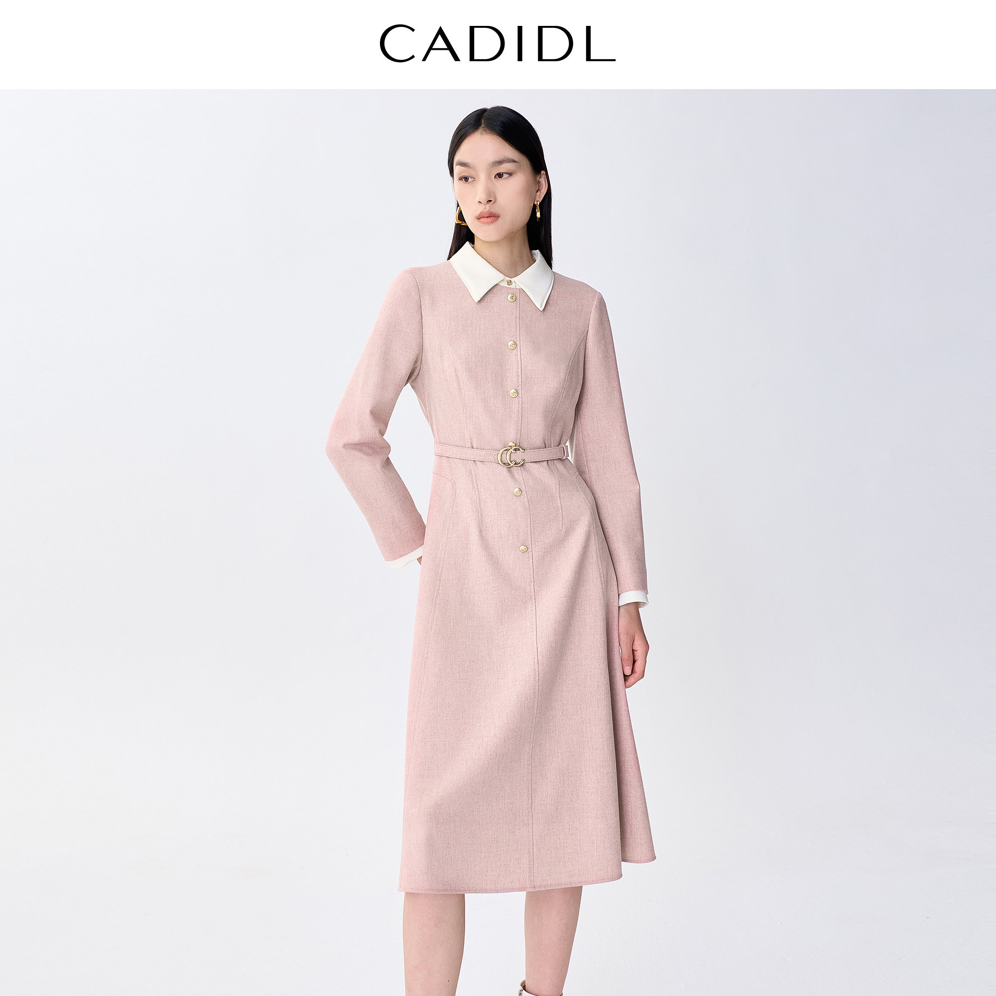 CADIDL卡迪黛尔【商场同款】气质通勤粉红色连衣裙女26早春季新款