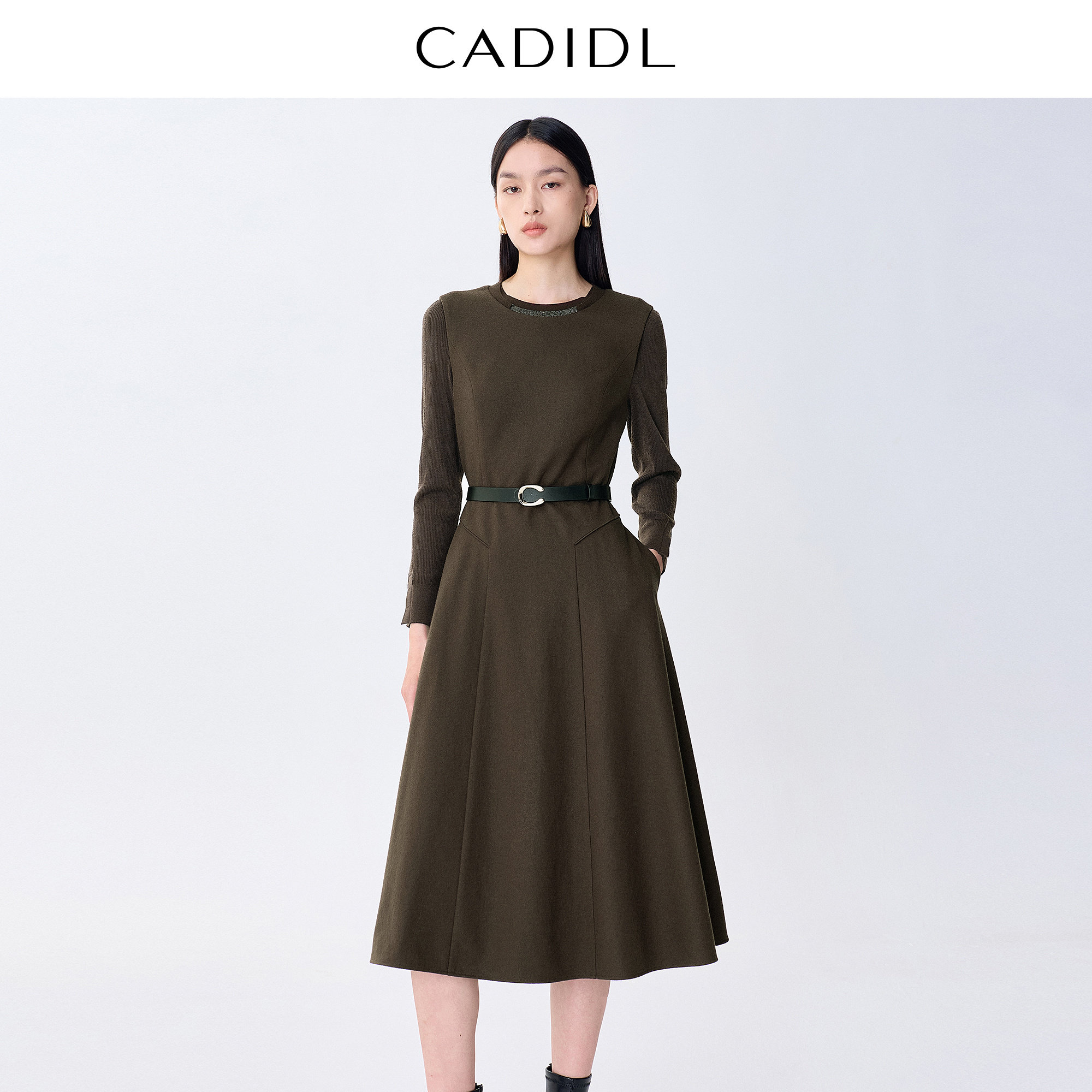 CADIDL卡迪黛尔【商场同款】通勤气质圆领长袖连衣裙女26春季新款