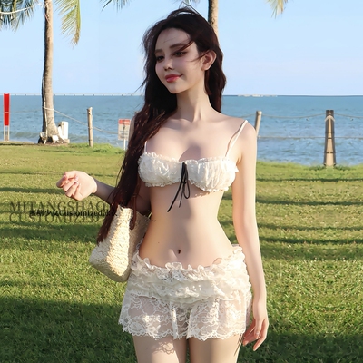 法式复古性感少女蕾丝抹胸比基尼