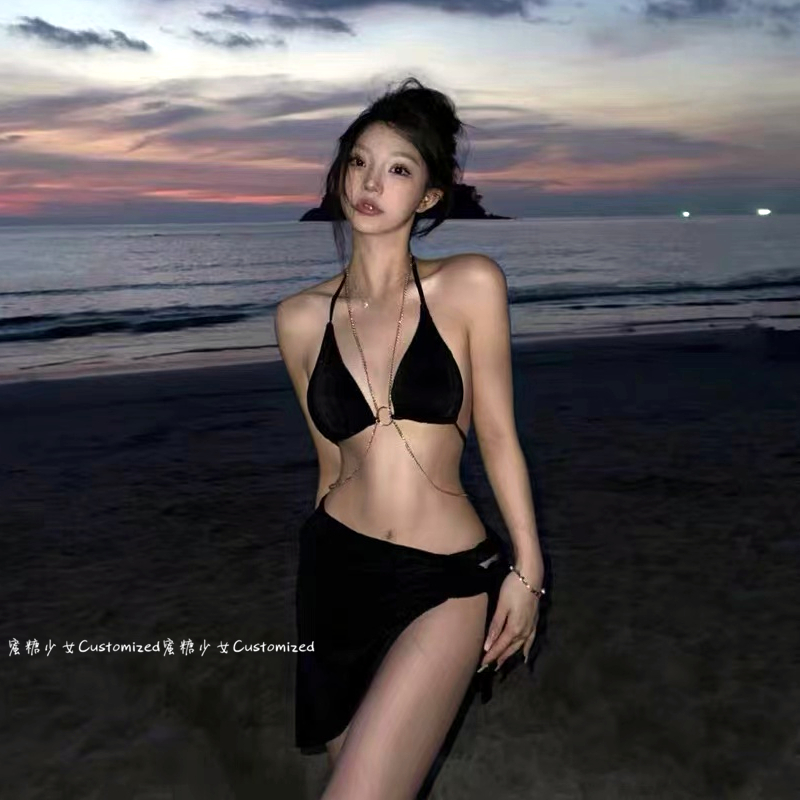 ins纯欲风性感链条辣妹比基尼