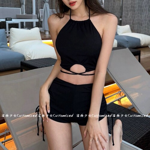 港风复古辣妹高级感平角绑带泳衣