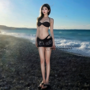 爆款 高级感海岛度假泳衣女 泰国辣妹风性感抹胸Kitty比基尼三件套