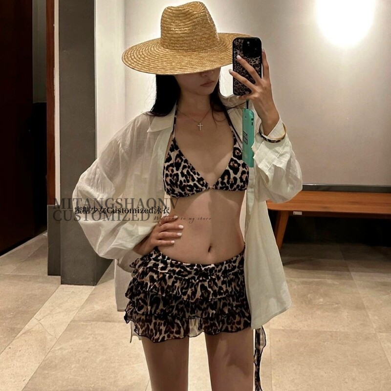 美式复古辣妹性感豹纹裙比基尼图片