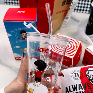 适配孙颖莎KFC为爱举杯肯德基联名周边玻璃水杯盖乒乓球盖子吸管