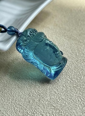天然海蓝宝吊坠海蓝宝观音吊坠雕刻海蓝宝观音挂件接受定制