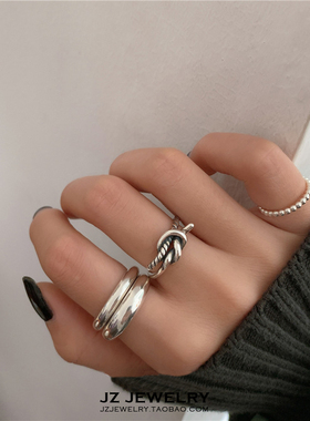 JZ Ring S925纯银 欧美简约个性指环男 韩国冷淡风气质开口戒指女