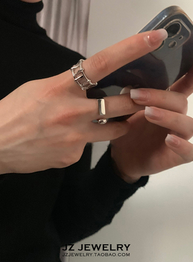 JZ S925纯银欧美简约ins指环男 韩国冷淡风气质高级感开口戒指女