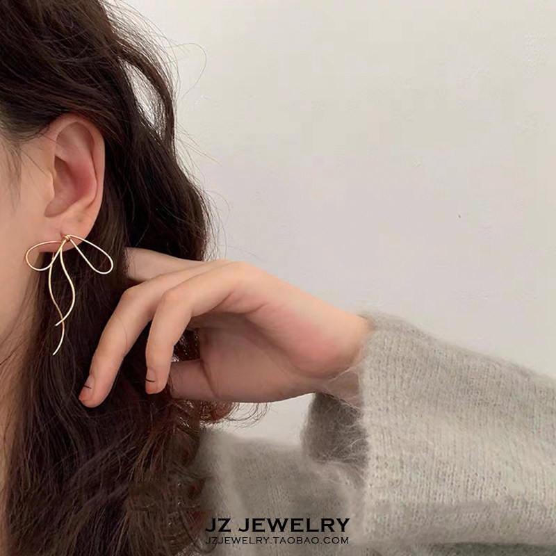JZ Earring欧美ins高级冷淡风耳线 韩国简约气质蝴蝶结长款耳环女