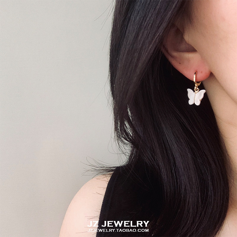 JZ Earring 欧美简约百搭冷淡风耳圈 韩国超仙气质贝壳蝴蝶耳环女