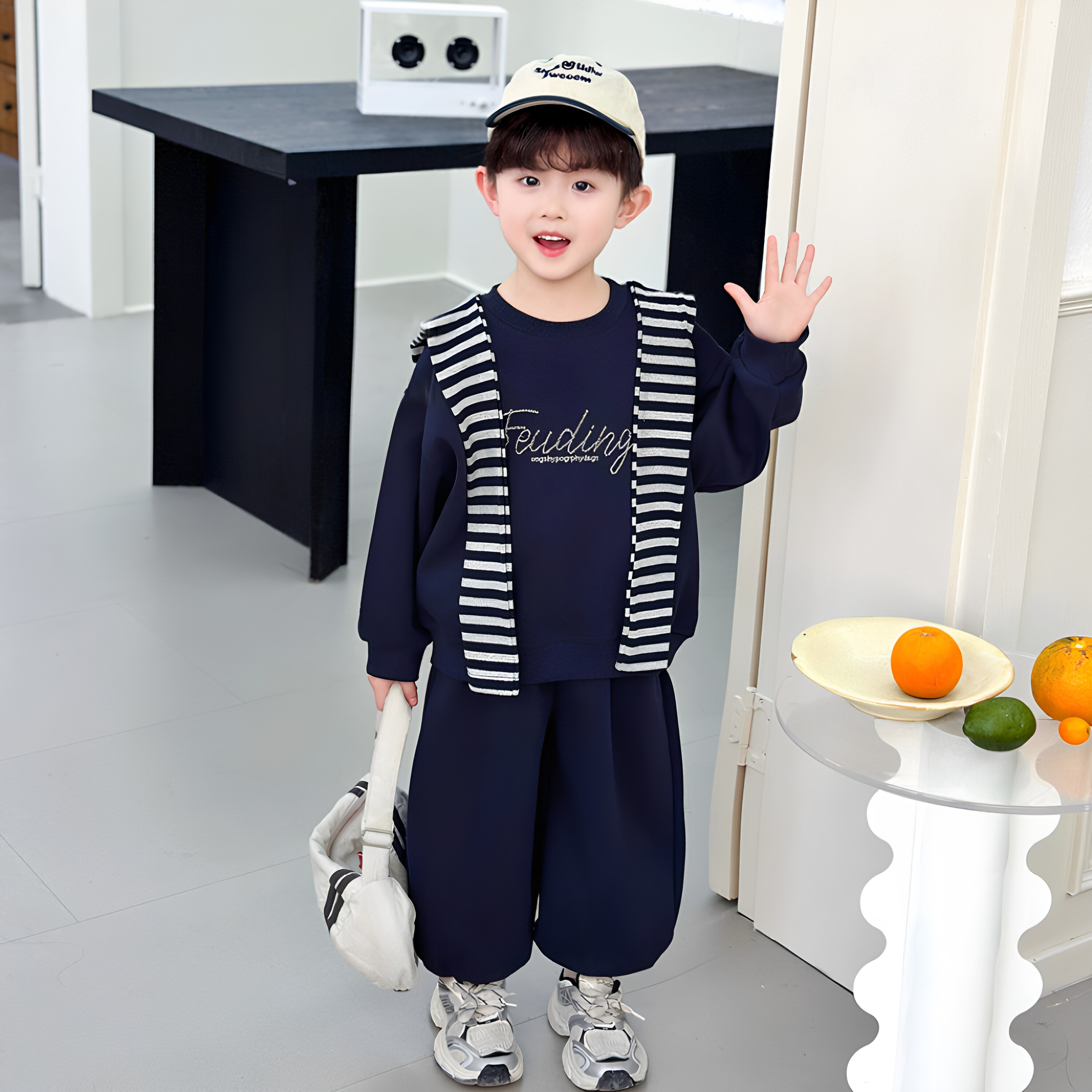 男童春季套装2026新款儿童韩版洋气披肩卫衣两件套小男孩春秋衣服