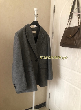 SWHP 正品现货 磨毛感 高级复古30羊毛西装外套春秋百搭通勤上衣