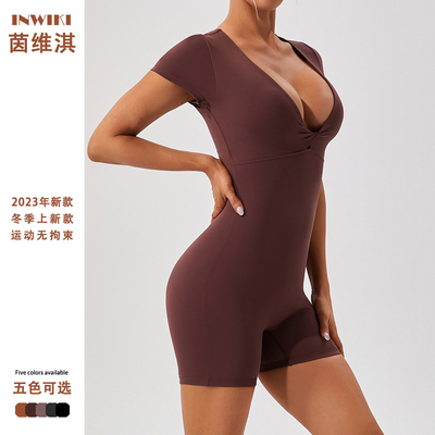 欧美欧美磨毛性感短袖连体瑜伽服