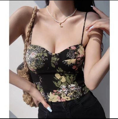 印花吊带运动内衣女性感美背速干