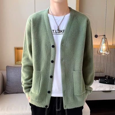 水貂绒开衫春秋季外搭男士毛衣