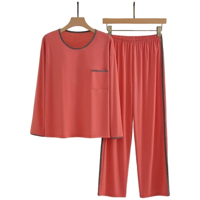 莫代尔睡衣女士春秋季长袖长裤薄款夏天空调服宽松大码家居服套装