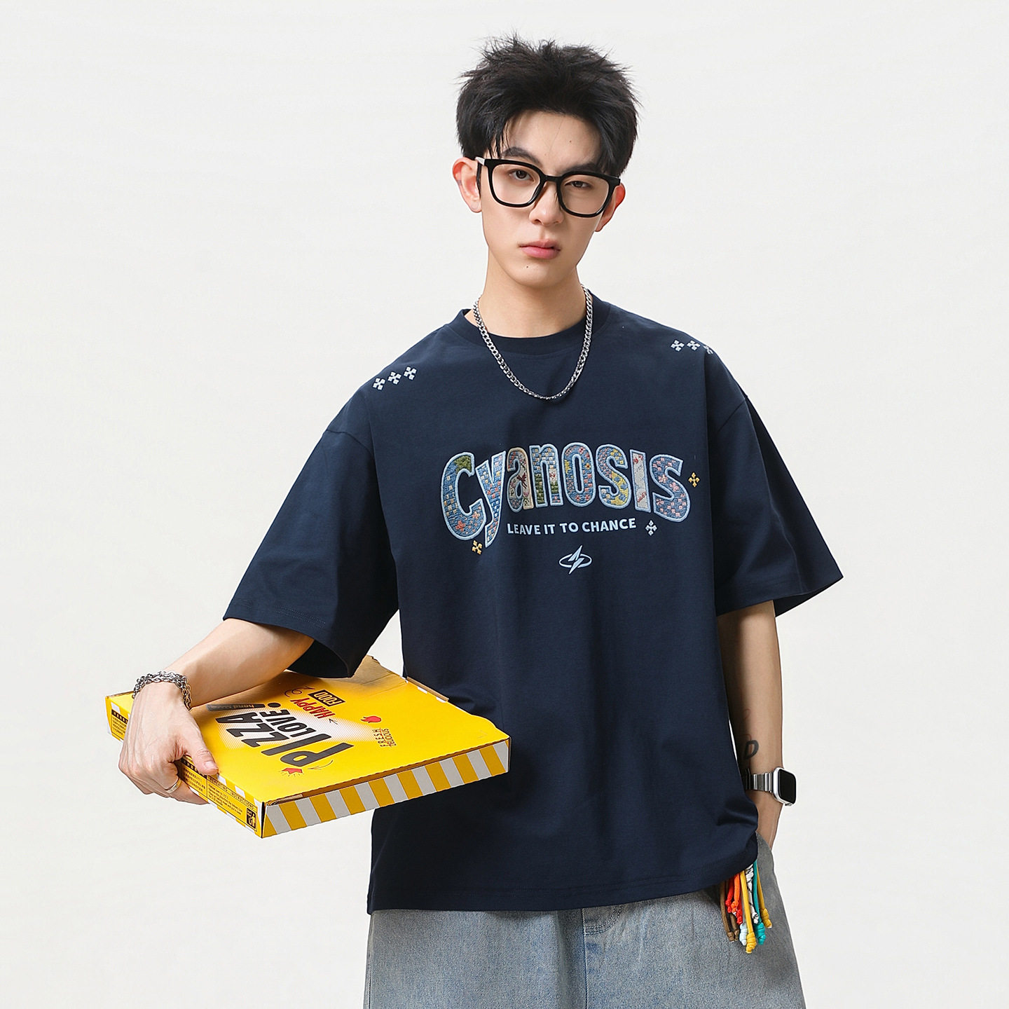 高街美式质感刺绣纯棉短袖T恤男夏季款百搭宽松情侣休闲半袖体恤，男装T恤，电商A362