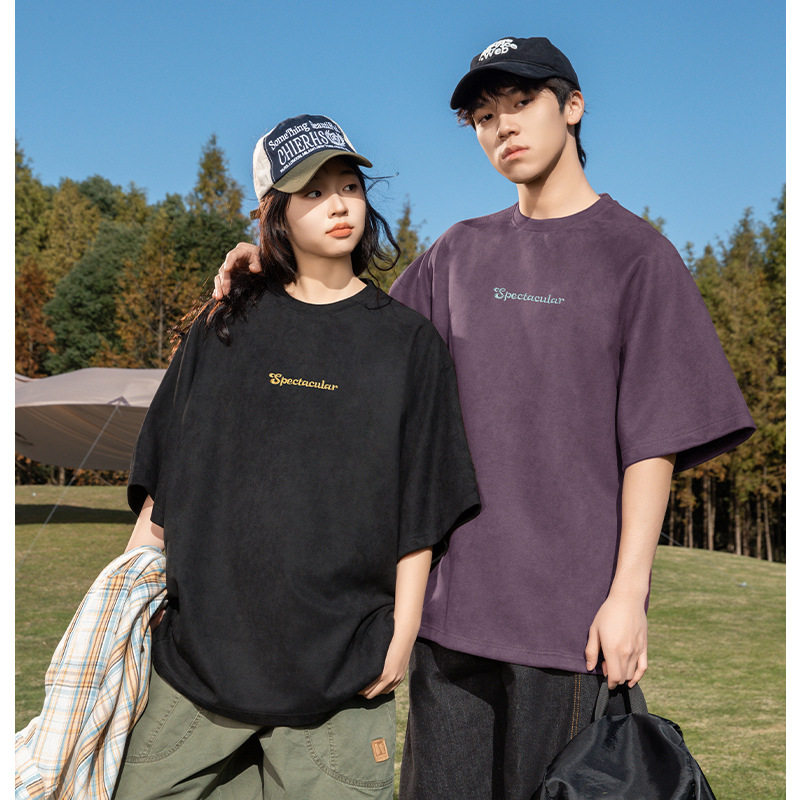 T恤男女夏款撞色字母刺绣休闲百搭情侣宽松体恤衫MT7212-P28控45,男装T恤,电商A362