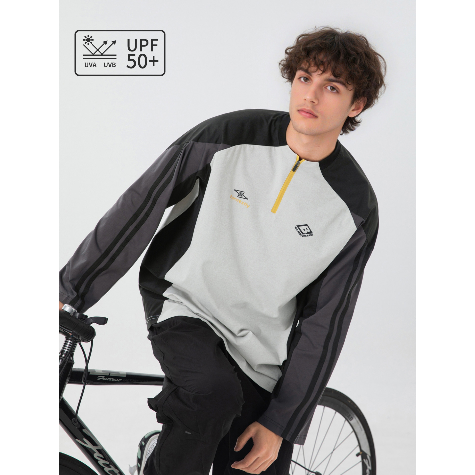 T恤男秋季款宽松印花半拉链长袖卫衣体恤衫MT7225-P40控65，男装卫衣，电商A362