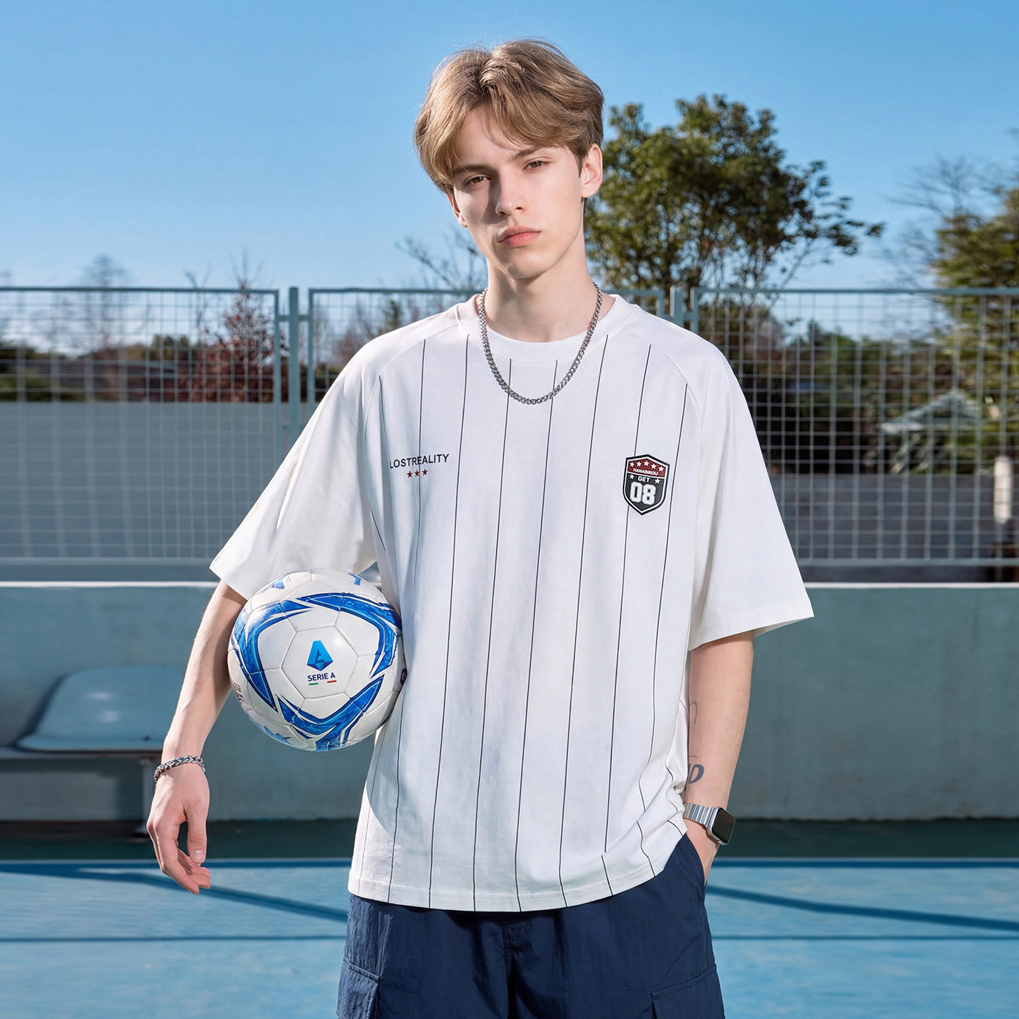 T恤男夏季户外运动球衣撞色条纹纯棉体恤衫OT7270-P38控68，男装T恤，电商A362