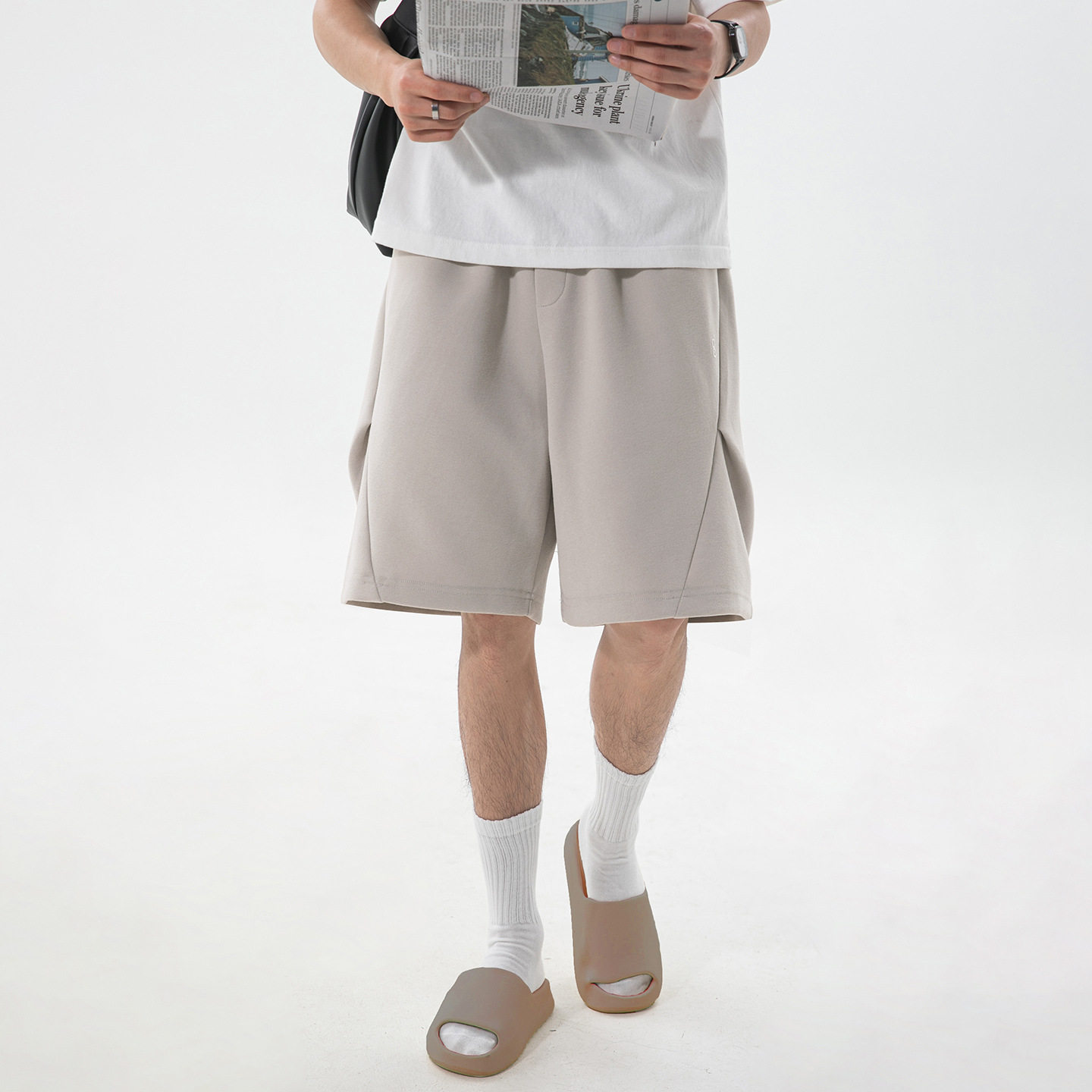 短裤男夏季新款简约运动风打褶宽松质感五分卫裤OK2605-P39控68,男装休闲裤,电商A362