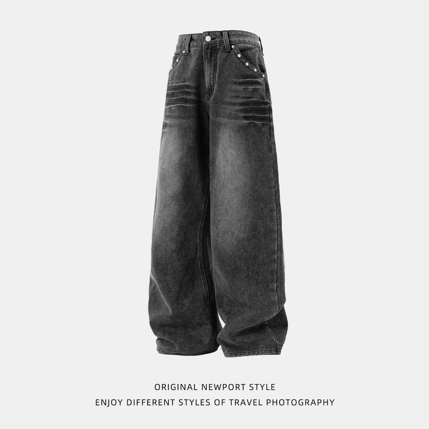 牛仔裤男秋季新款闪电猫须撞色铆钉设计半松紧长MN2455-P60控88，男装牛仔裤，电商A362