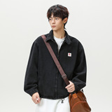 做旧底特律工装牛仔夹克男秋季领口印花短宽廓形MN6044-P85控138，男装夹克，电商A362