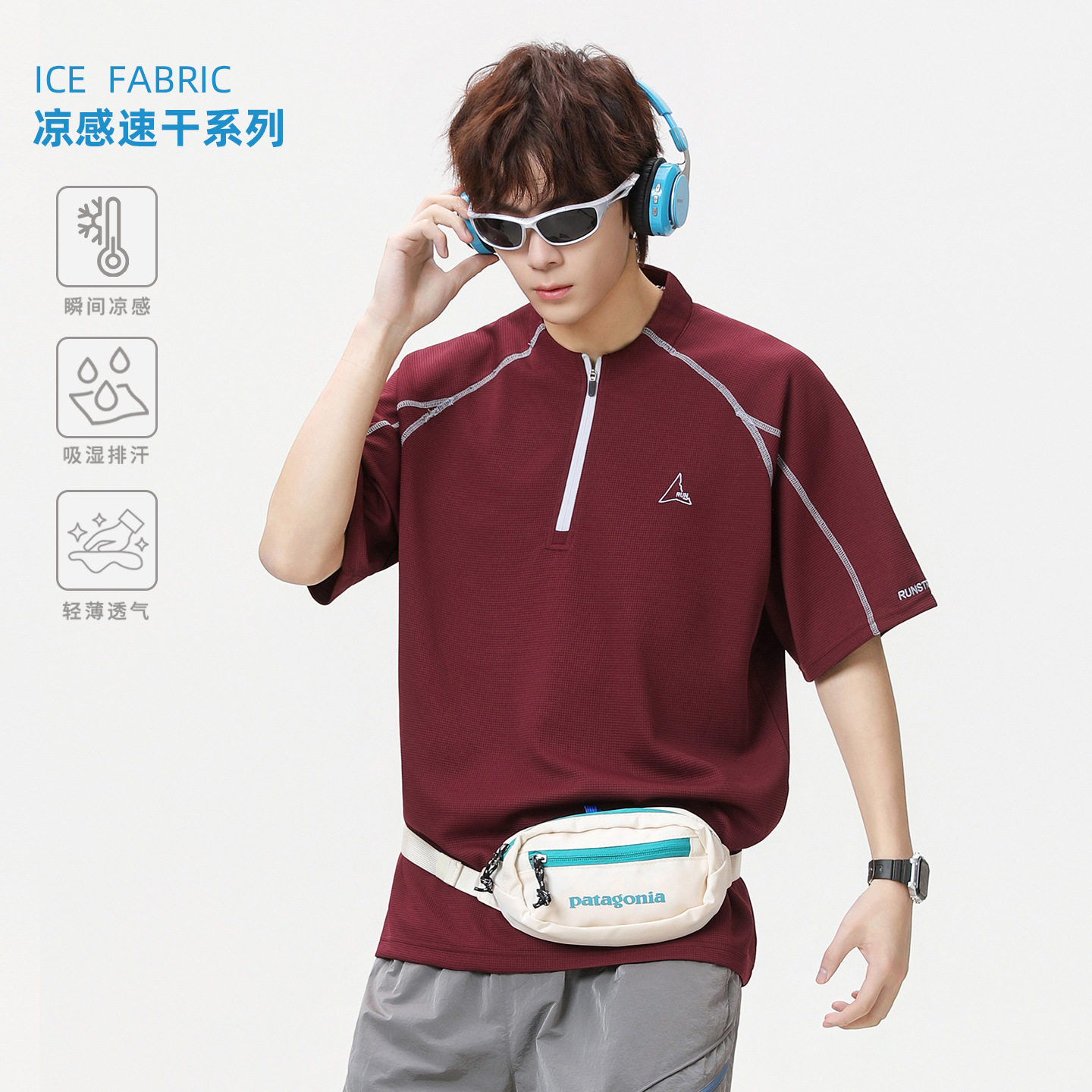 夏季撞色明线领口拉链设计户外速干运动体恤OT7236-P35控59图片