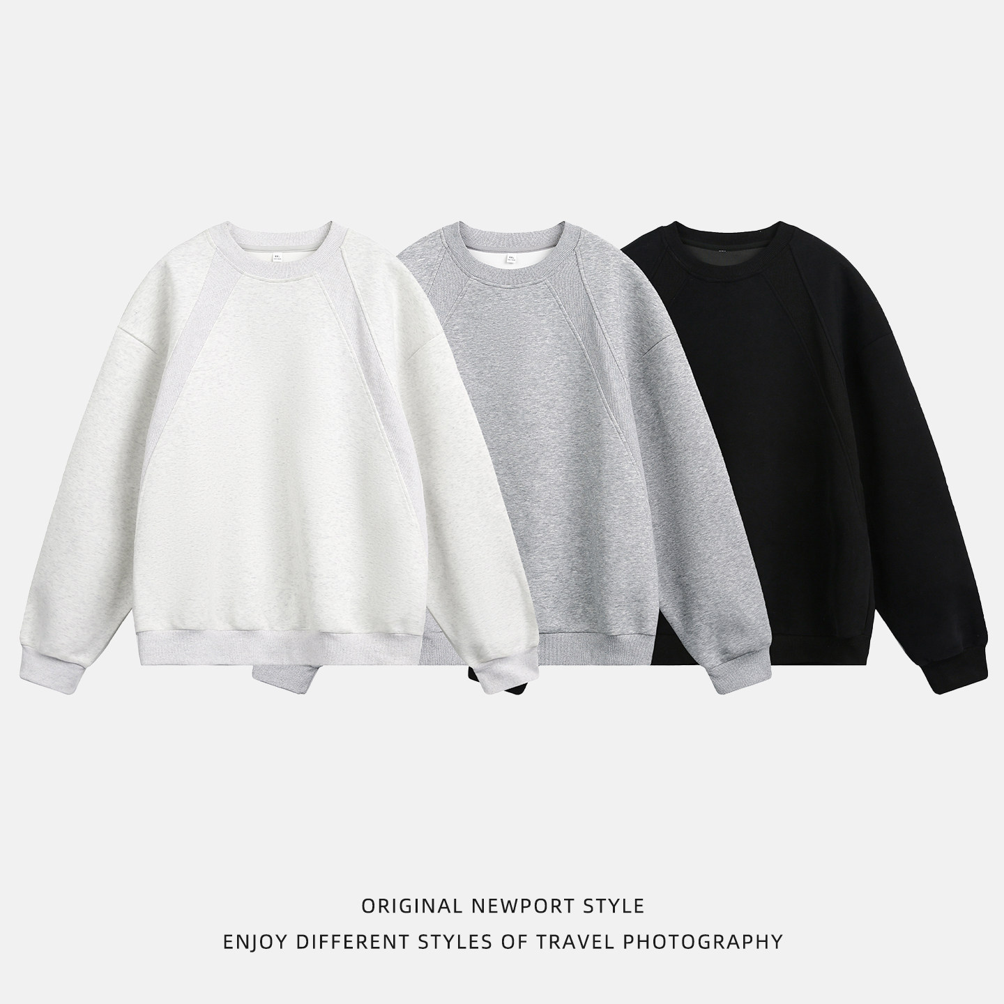 平铺高品质新款拼接boxy版型美式复古休闲套头衫BMW3949-P40控68，男装卫衣，电商A362