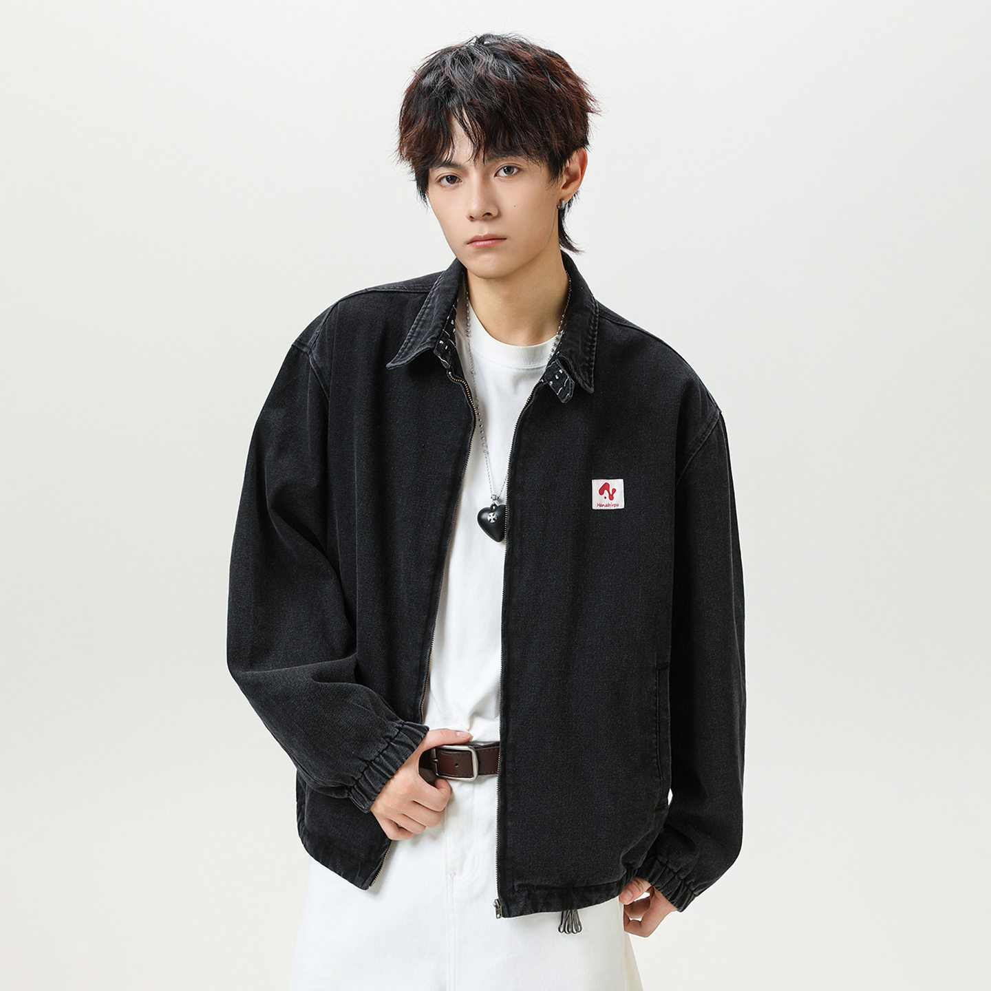做旧底特律工装牛仔夹克男秋季领口印花短宽廓形MN6044-P85控138,男装夹克,电商A362