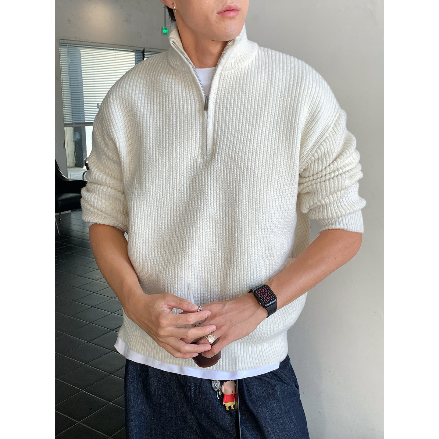 拉链立领毛衣男秋冬新款质感仿鹿毛绒套头针织衫MM4155-P58控88，男装针织衫/毛衣，电商A362