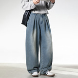 做旧牛仔裤男春季款复古宽松直筒裤廓形休闲长裤子ON2530-P58控98，男装牛仔裤，电商A362