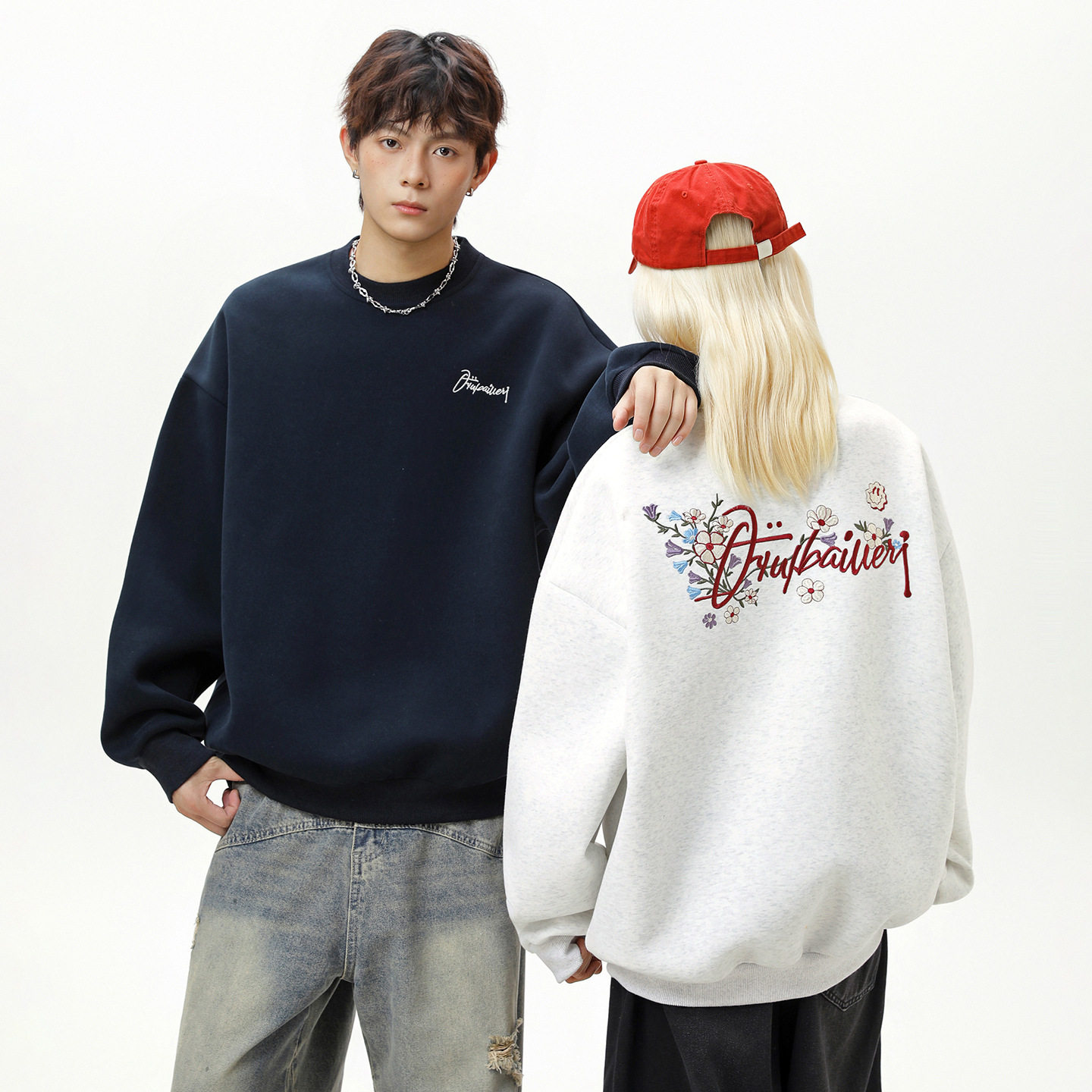 男女情侣秋季款重工撞色刺绣潮牌宽松套头衫MW3967-P55控85,男装卫衣,电商A362