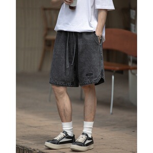 牛仔短裤男夏季新款潮牌刺绣下摆开叉宽松休闲L2286-P50控78图片