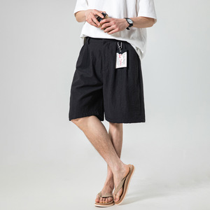 夏季薄款透气中裤简约宽松亚麻纹理休闲短裤OK2600-P40控75图片