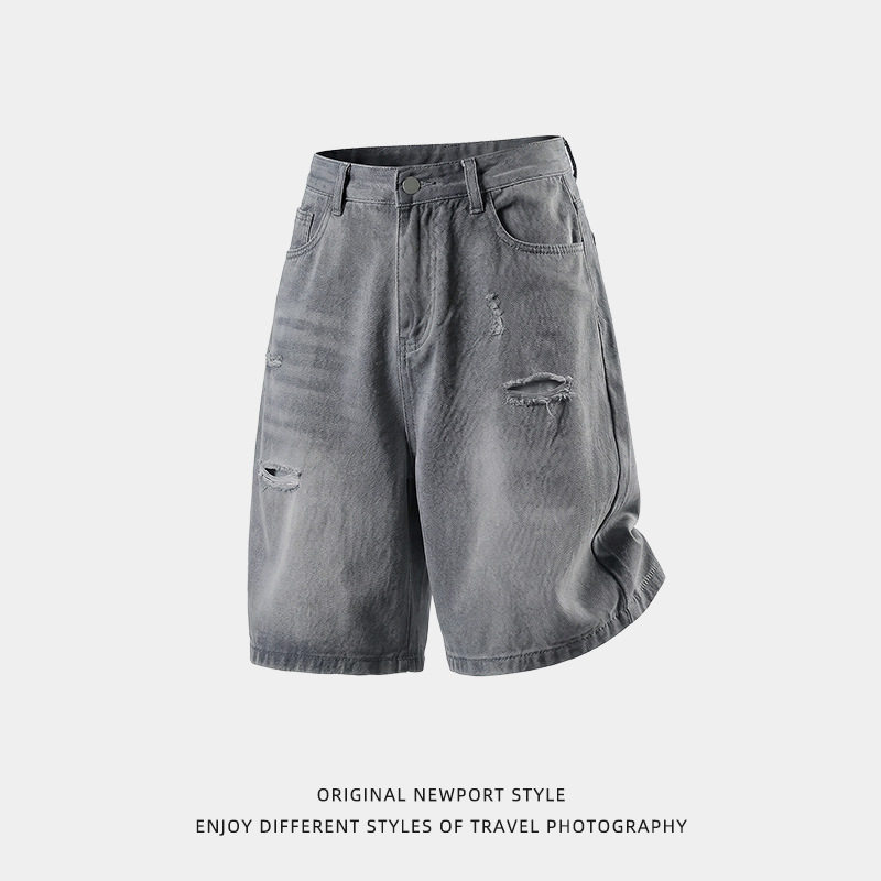 牛仔短裤男夏季新款直筒宽松中裤潮牌休闲五分裤ON2694-P40控75,男装休闲裤,电商A362
