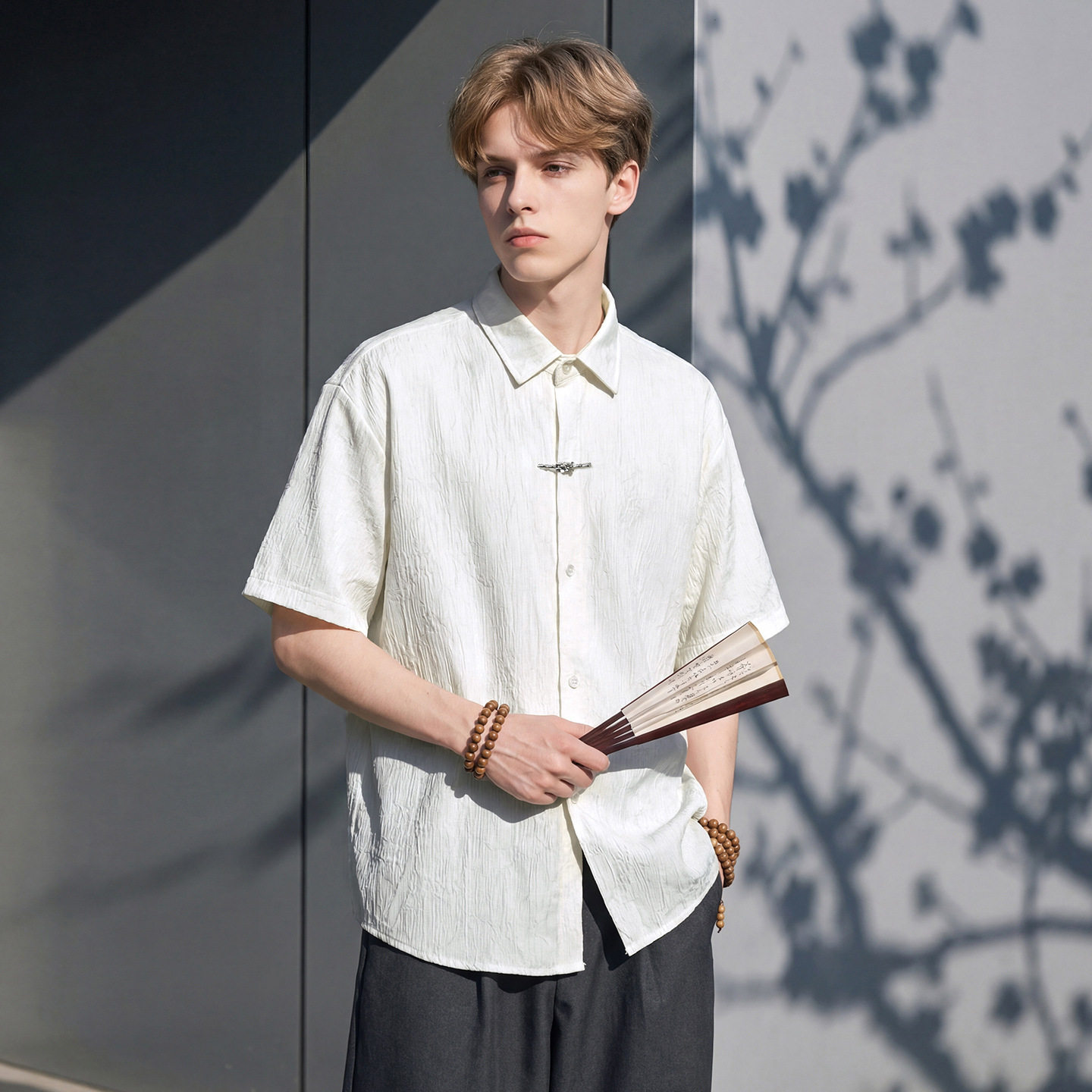 短袖衬衫男夏季风感金属一字扣休闲衬衣OC7289-P38控68，男装衬衫，电商A362