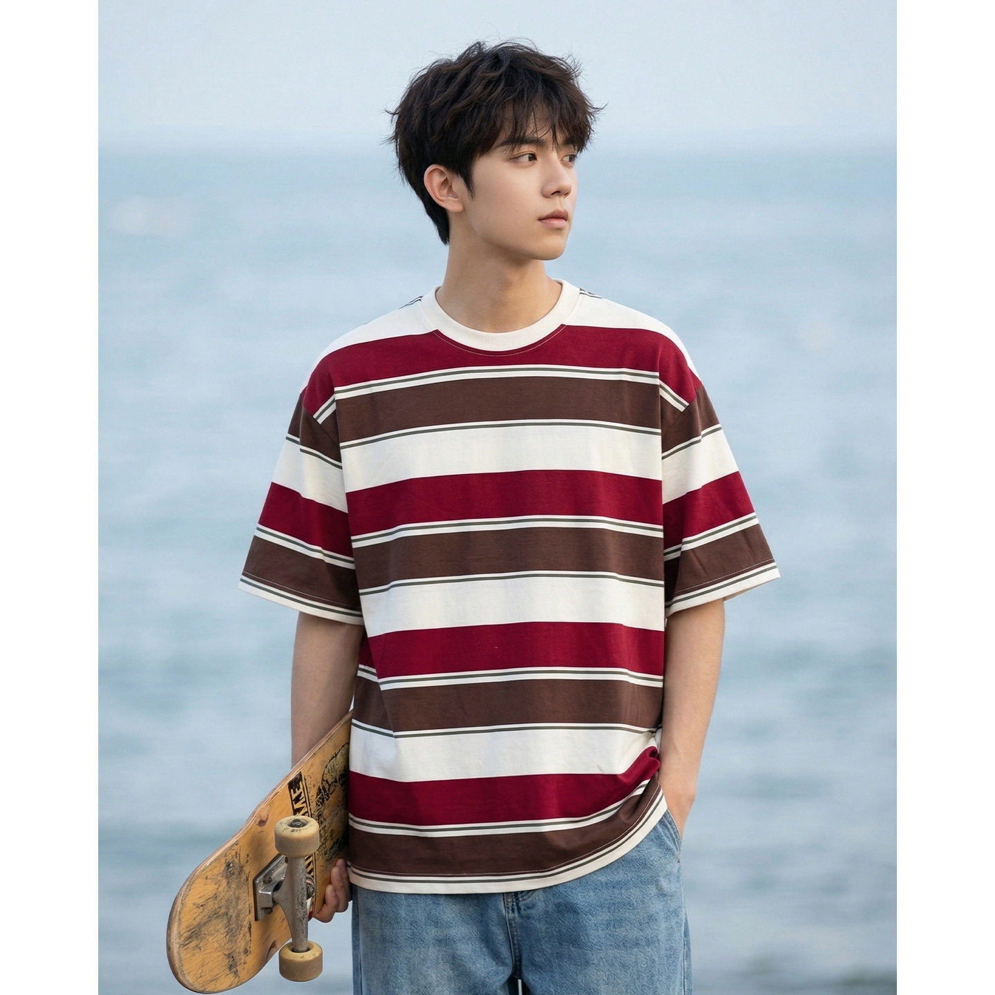 T恤男夏季款基础百搭体恤衫美式复古宽松情侣半袖OT7287-P40控69，男装T恤，电商A362