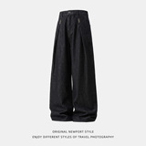 刺绣原牛黑色牛仔裤男春季款立体打褶直筒长裤ON2623-P58控98，男装牛仔裤，电商A362