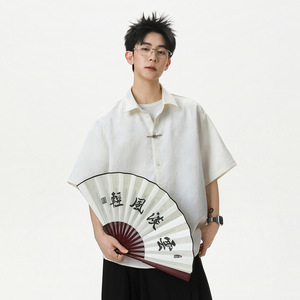 男夏季透气款梅花肌理金属一字扣宽松休闲衬衣OC7289-P38控68图片