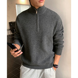 拉链立领毛衣男秋冬新款质感仿鹿毛绒套头针织衫MM4155-P58控88，男装针织衫/毛衣，电商A362
